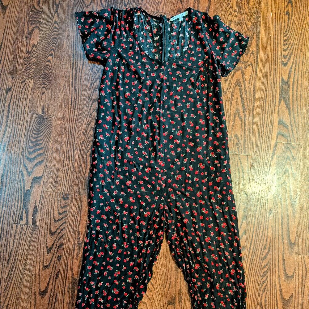The Nines by HATCH Black and Red Floral Jumpsuit